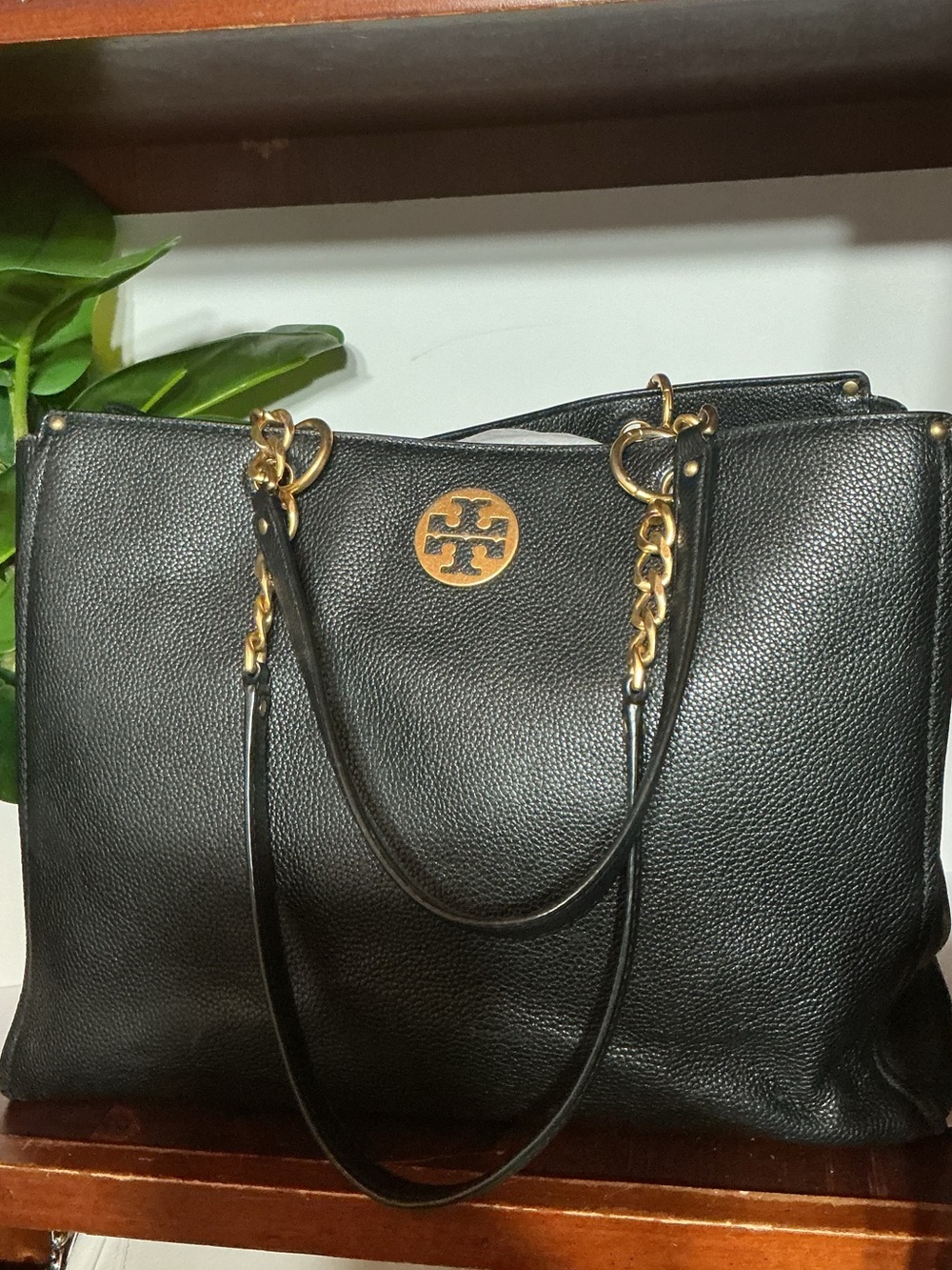 Tory Burch Satchel Black Pebble Leather